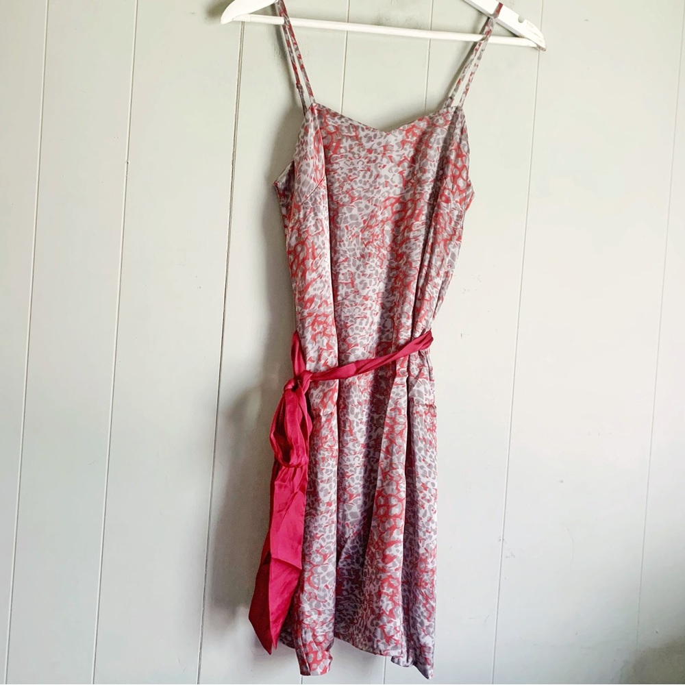 NAKED ZEBRA Red & Gray Satin 90s Slip Dress Animal Print
